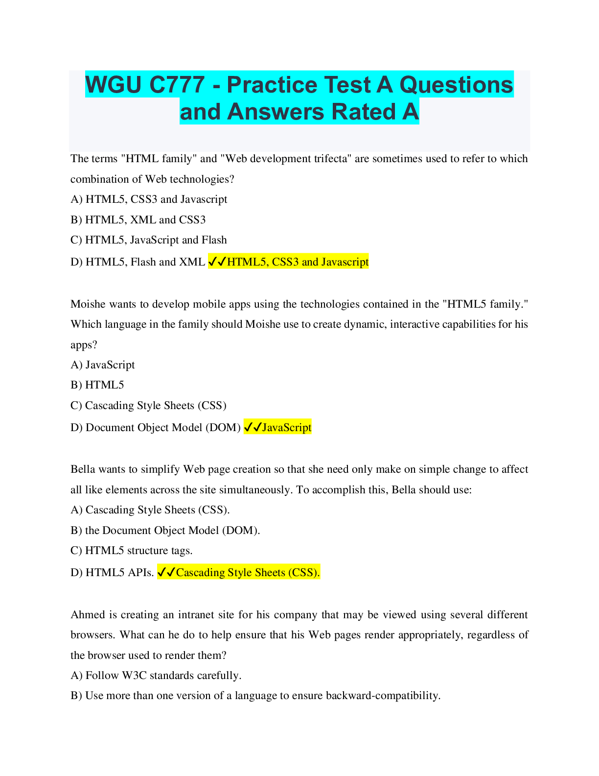 WGU C777 Practice Test A Questions and Answers Rated A Browsegrades